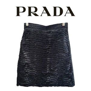 PRADA Vintage High waisted black wrinkle SILK mini pencil zipper skirt sz S / 38